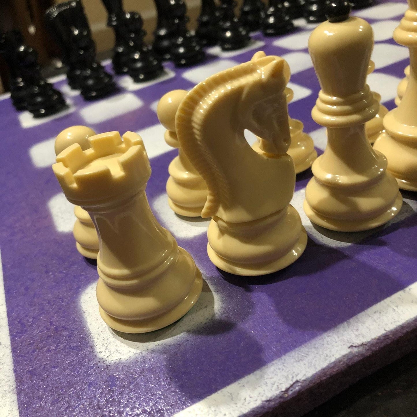 Large Painted Chess Set - Purple & White