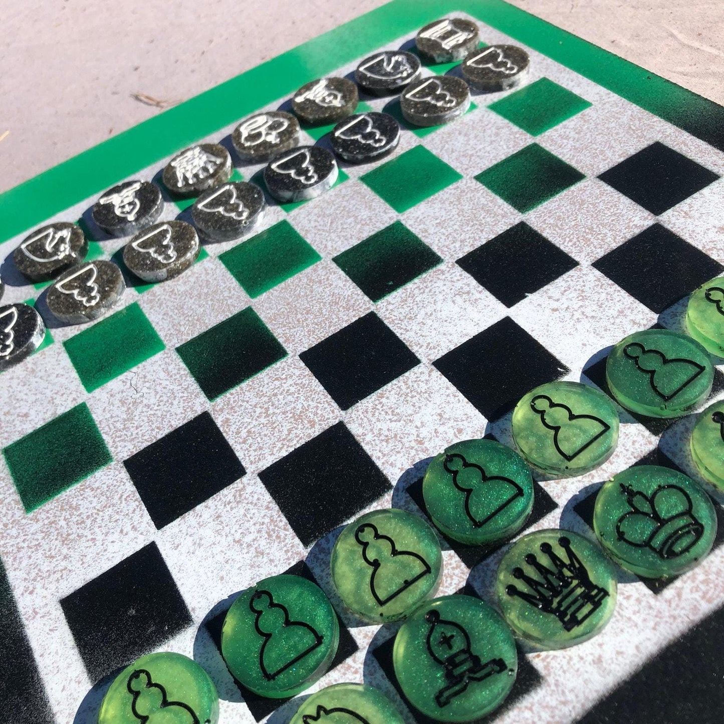 Chess Set - Green Black & White