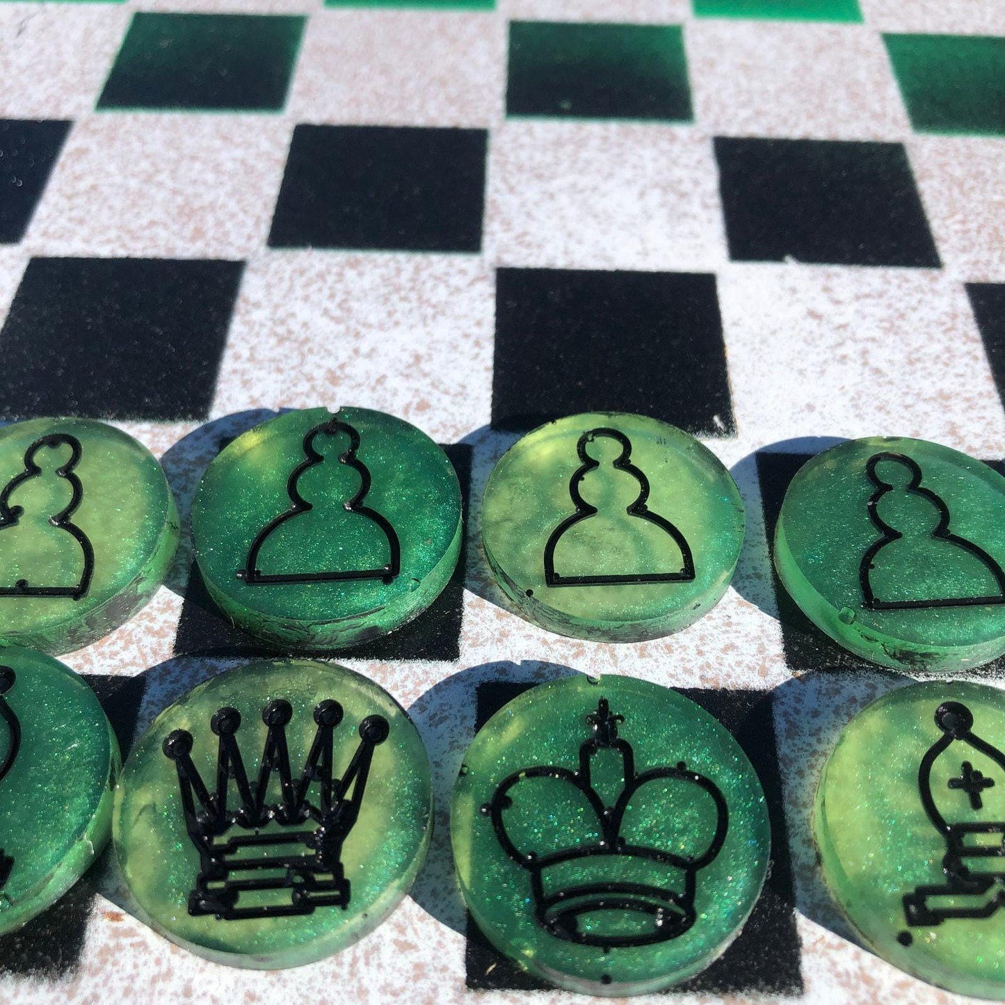 Chess Set - Green Black & White