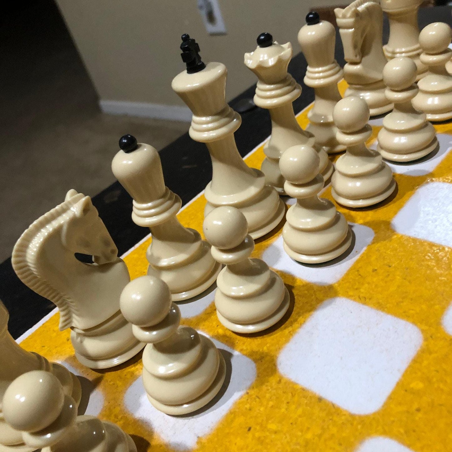 Large Painted Chess Set - Yellow & White