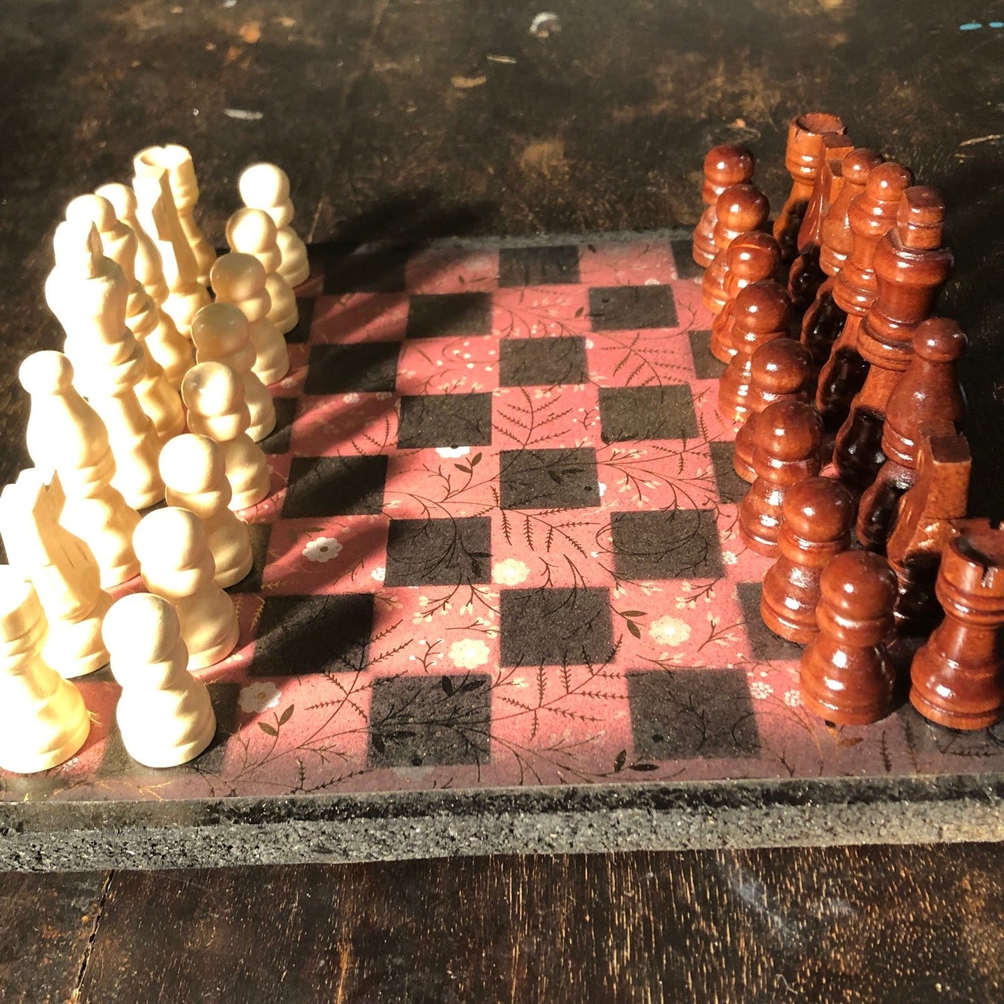 Scrapbook Chess Set - Red Gold Foil Flower