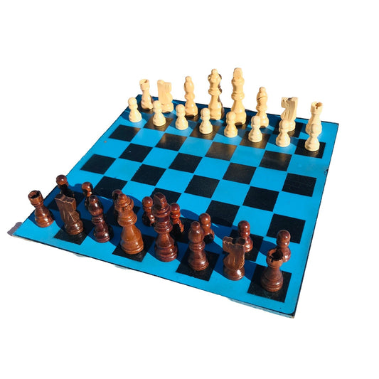 Chess Set - Sky Blue Gold