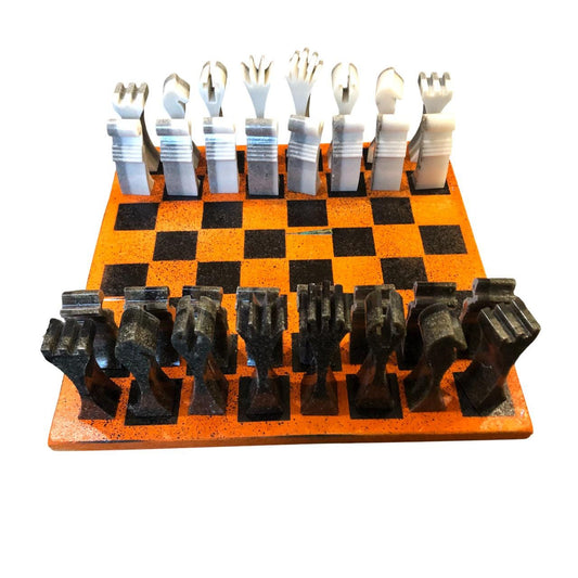 Painted Chess Set - Orange & Black Royal