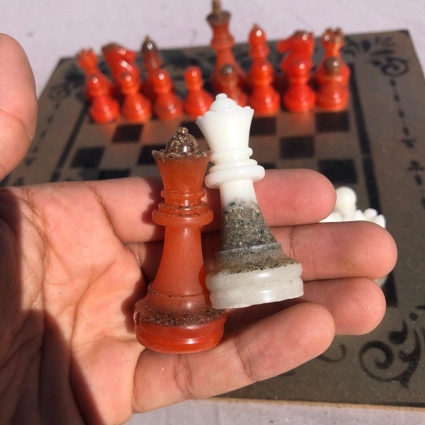 Chess Set - Gold Opal Red