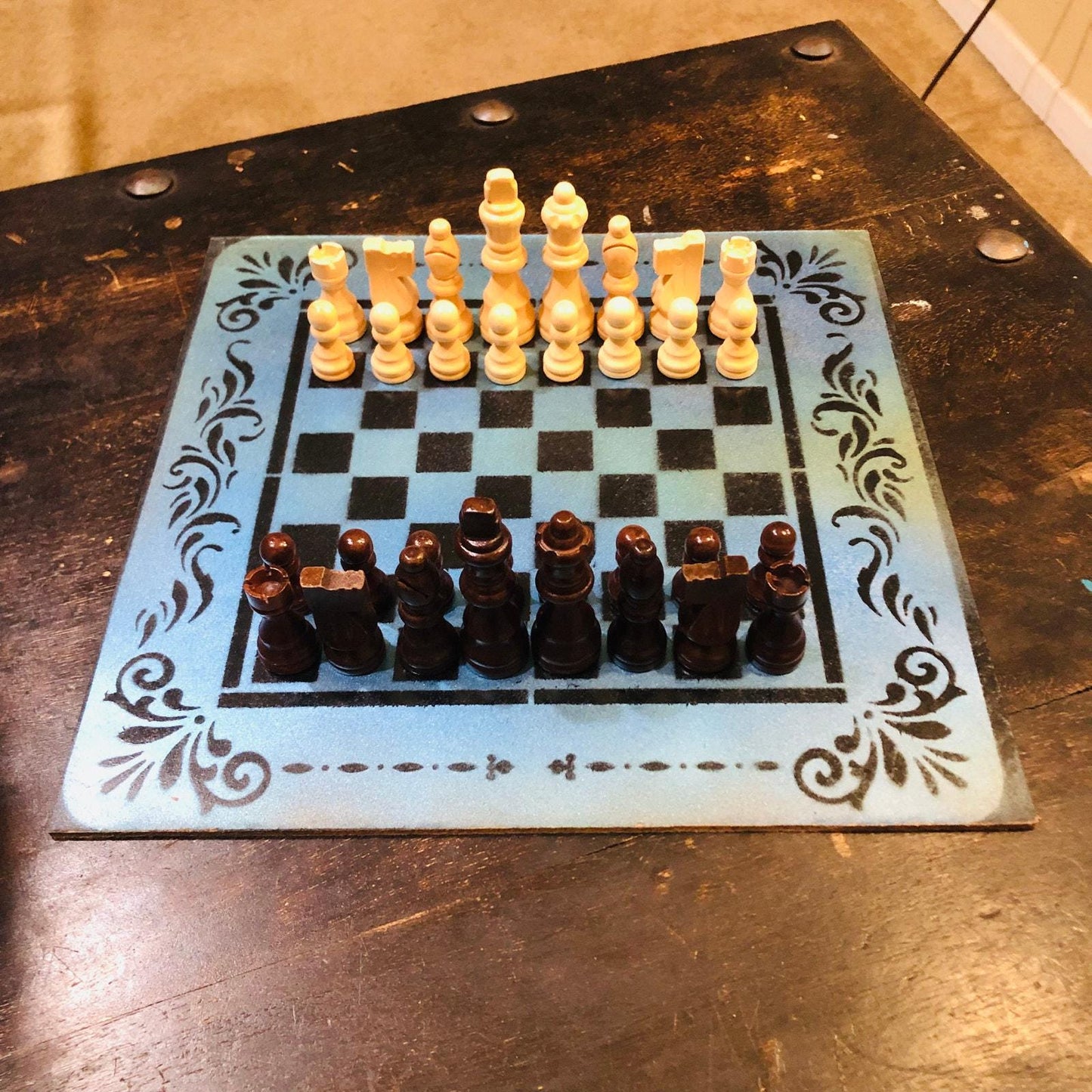 Chess Set - Metallic Blue & Black