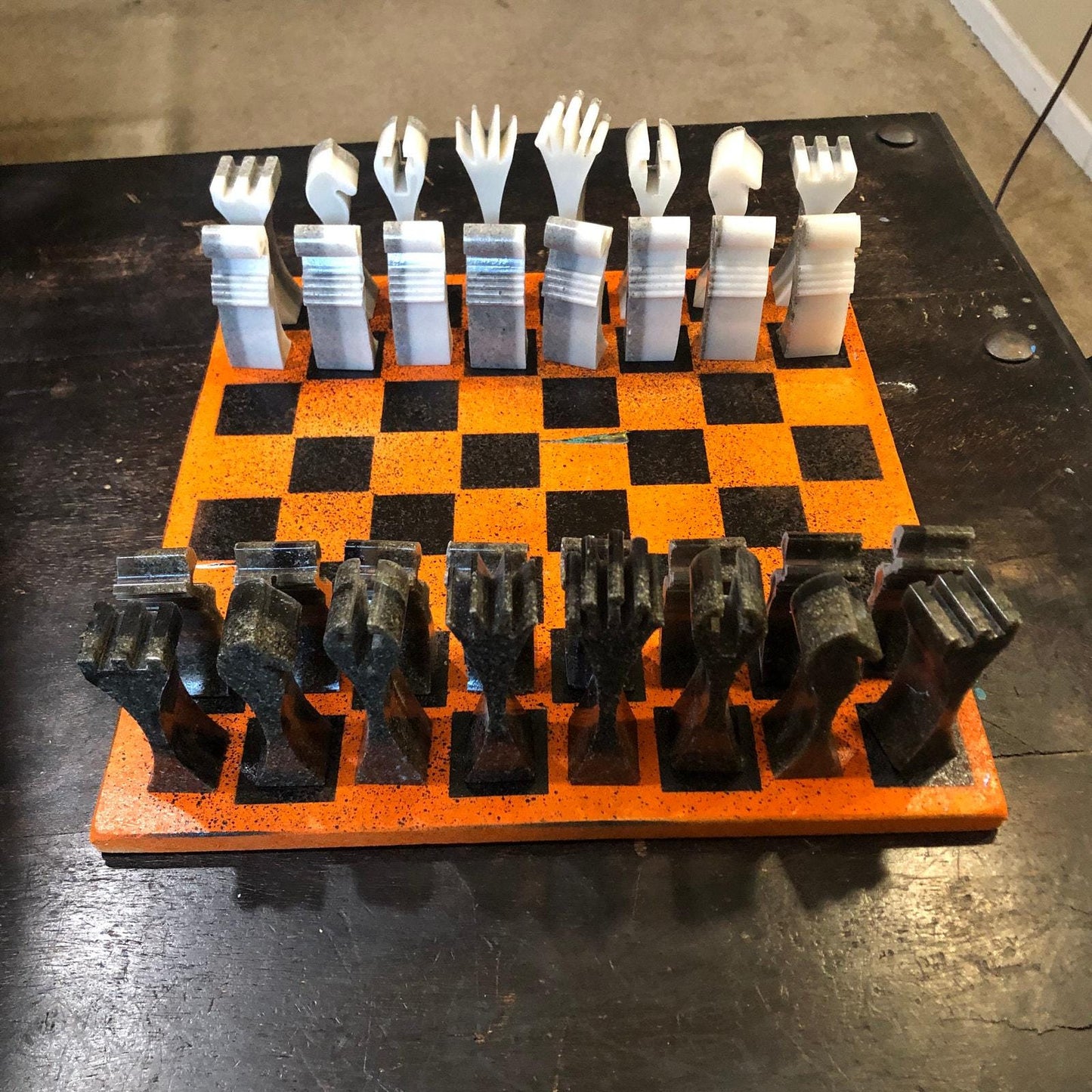 Painted Chess Set - Orange & Black Royal