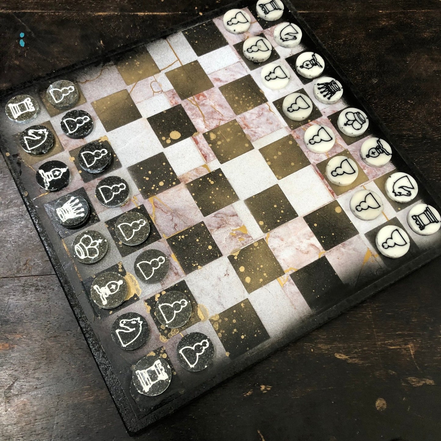 Scrapbook Chess Set - Marble Gold