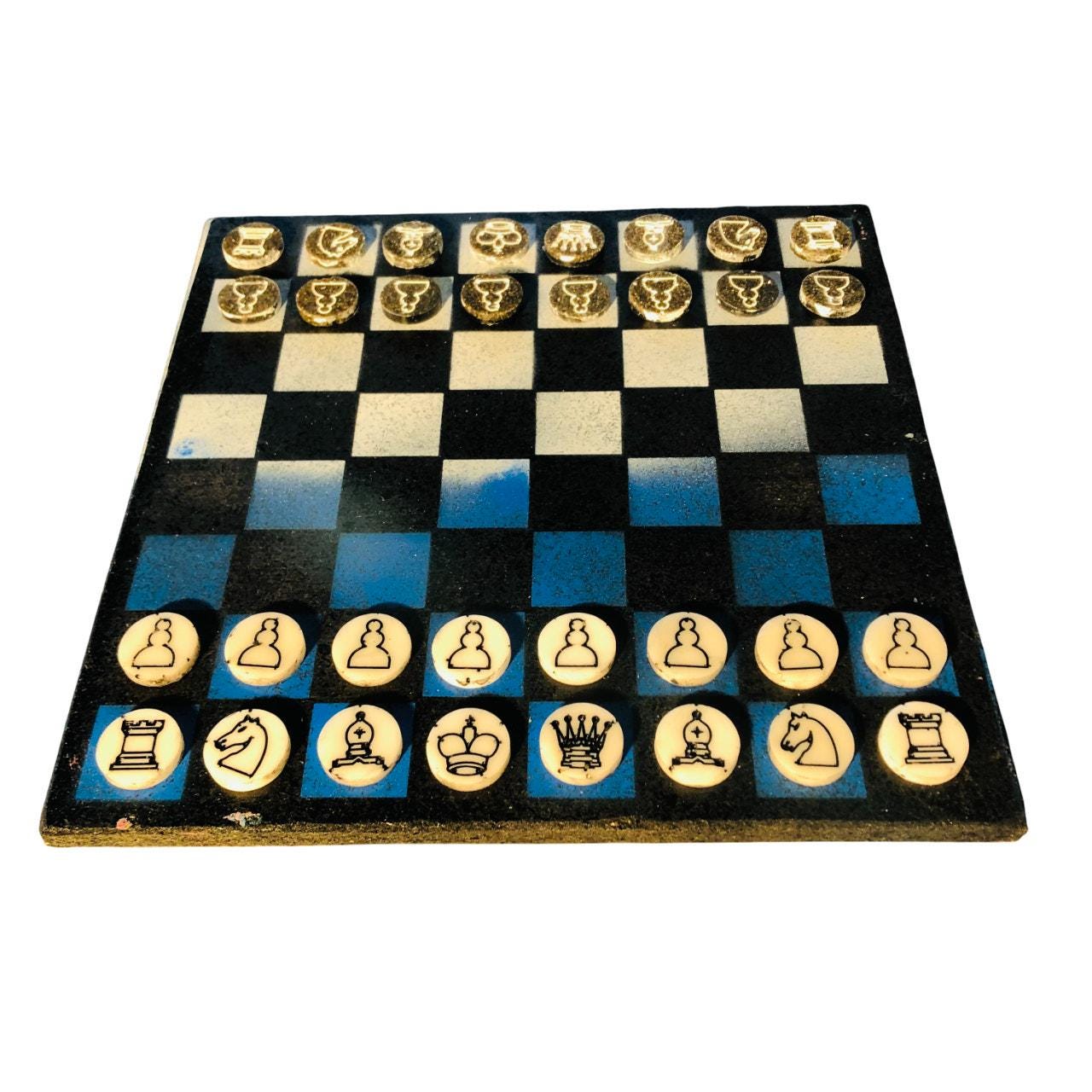 Chess Set - Blue & White (Resin Pieces)