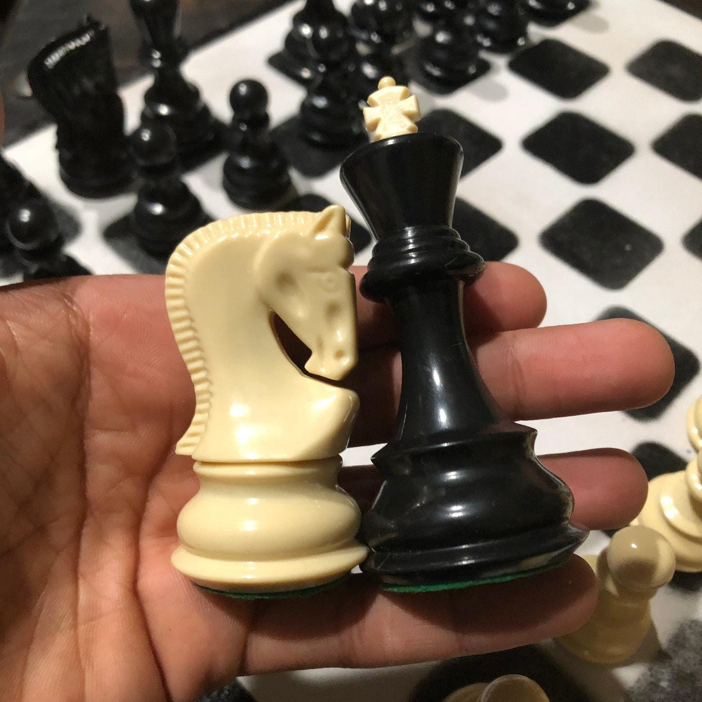 Large Painted Chess Set - Black & White