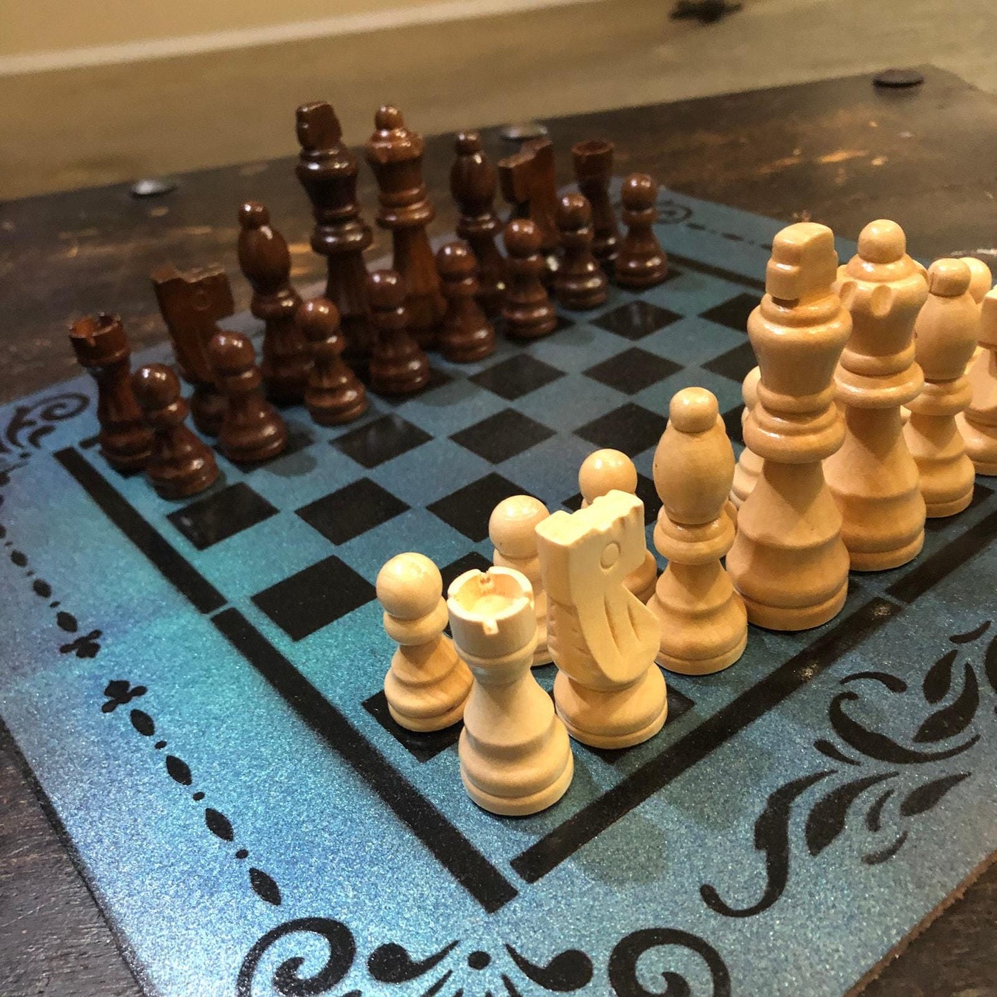 Chess Set - Metallic Blue & Black