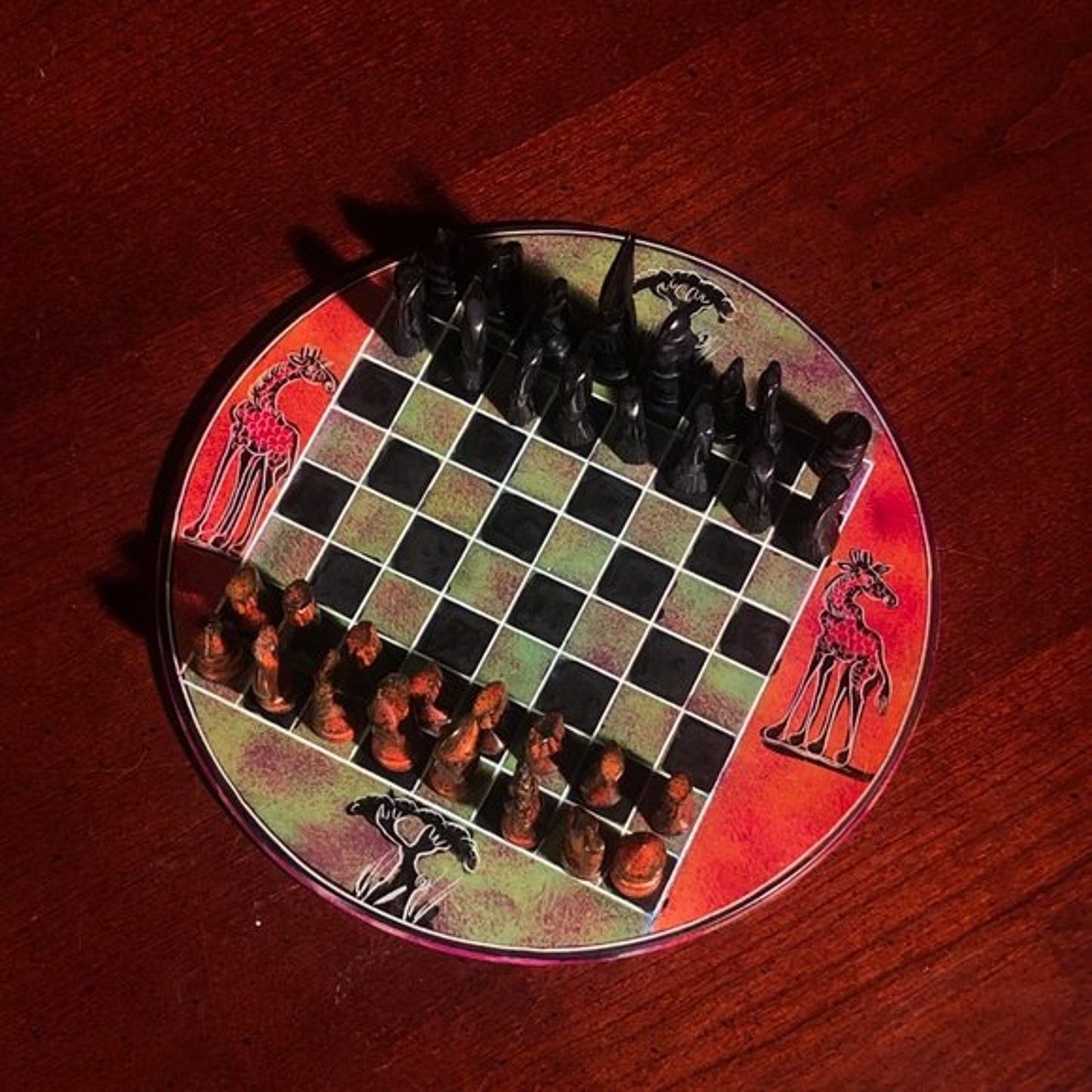 African Vintage Chess Set - Green/Orange Chess Board