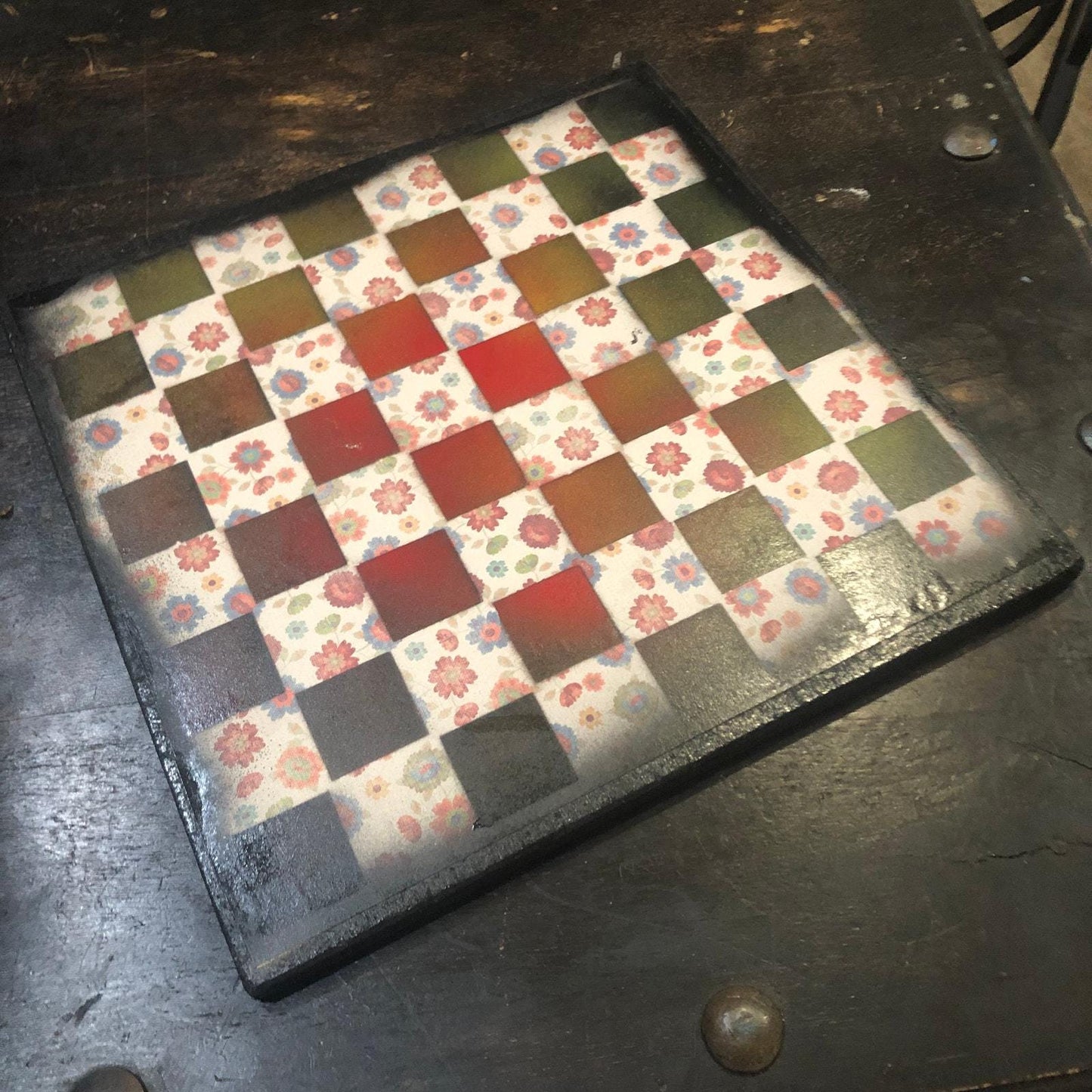 Scrapbook Chess Set - Red Flowers Pattern