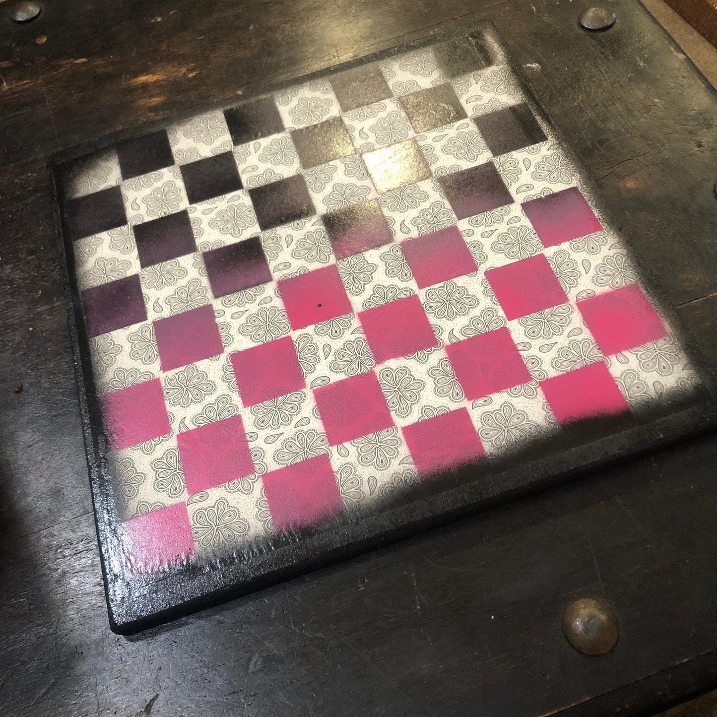 Scrapbook Chess Set - Pink & Black (Resin Pieces)