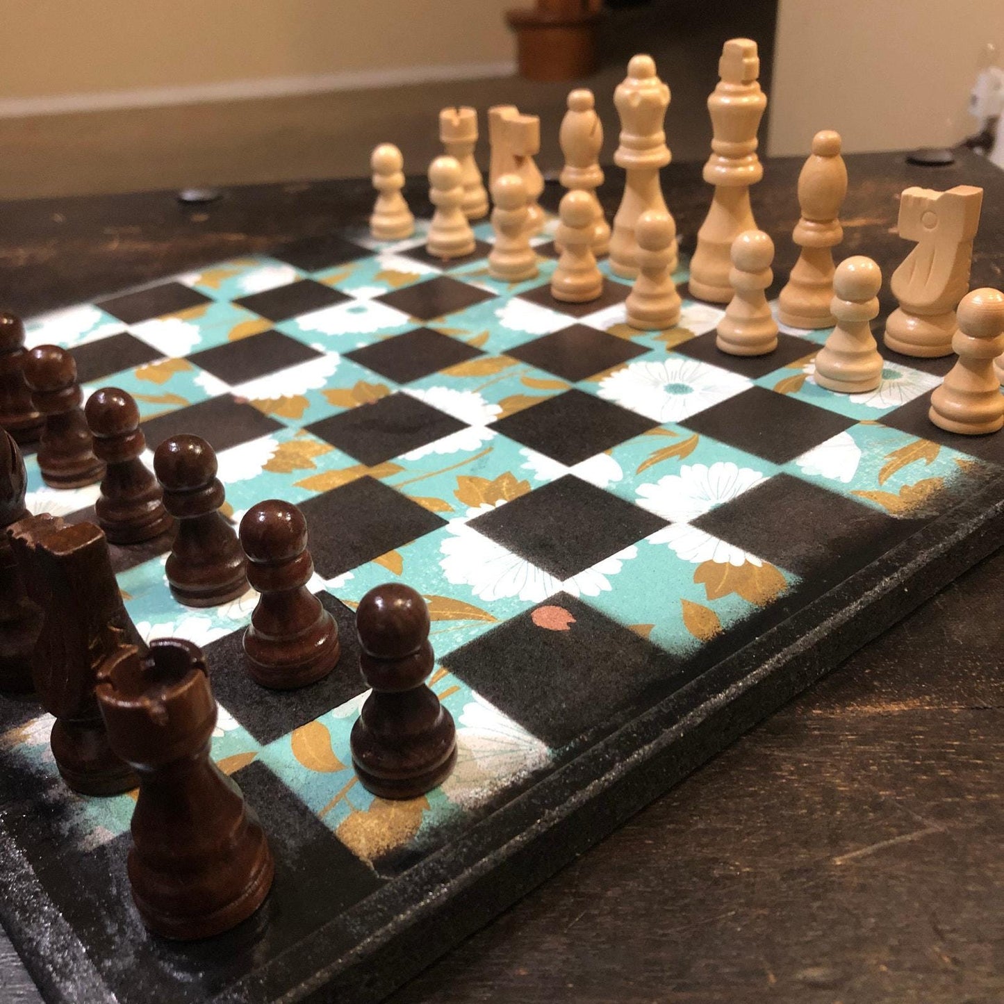 Scrapbook Chess Set - Green Flowered Set