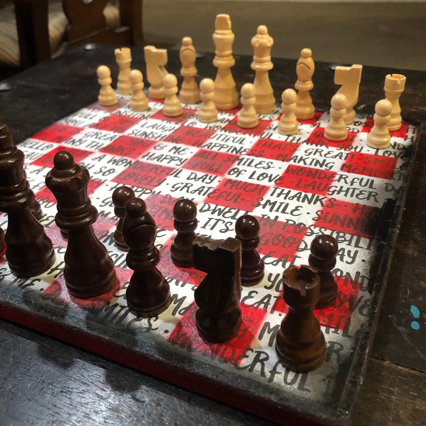 Scrapbook Chess Set - Red & White Words