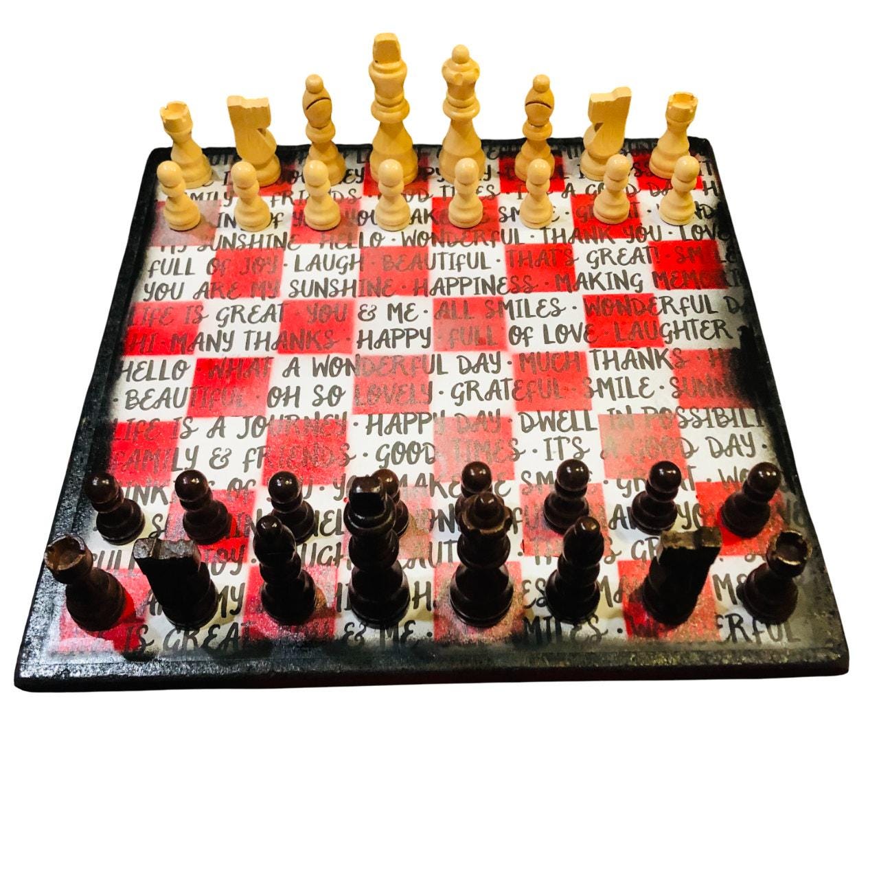 Scrapbook Chess Set - Red & White Words