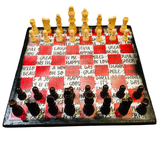 Scrapbook Chess Set - Red & White Words