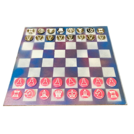 Painted Chess Set - Blue Pink Slushy (Resin Pieces)