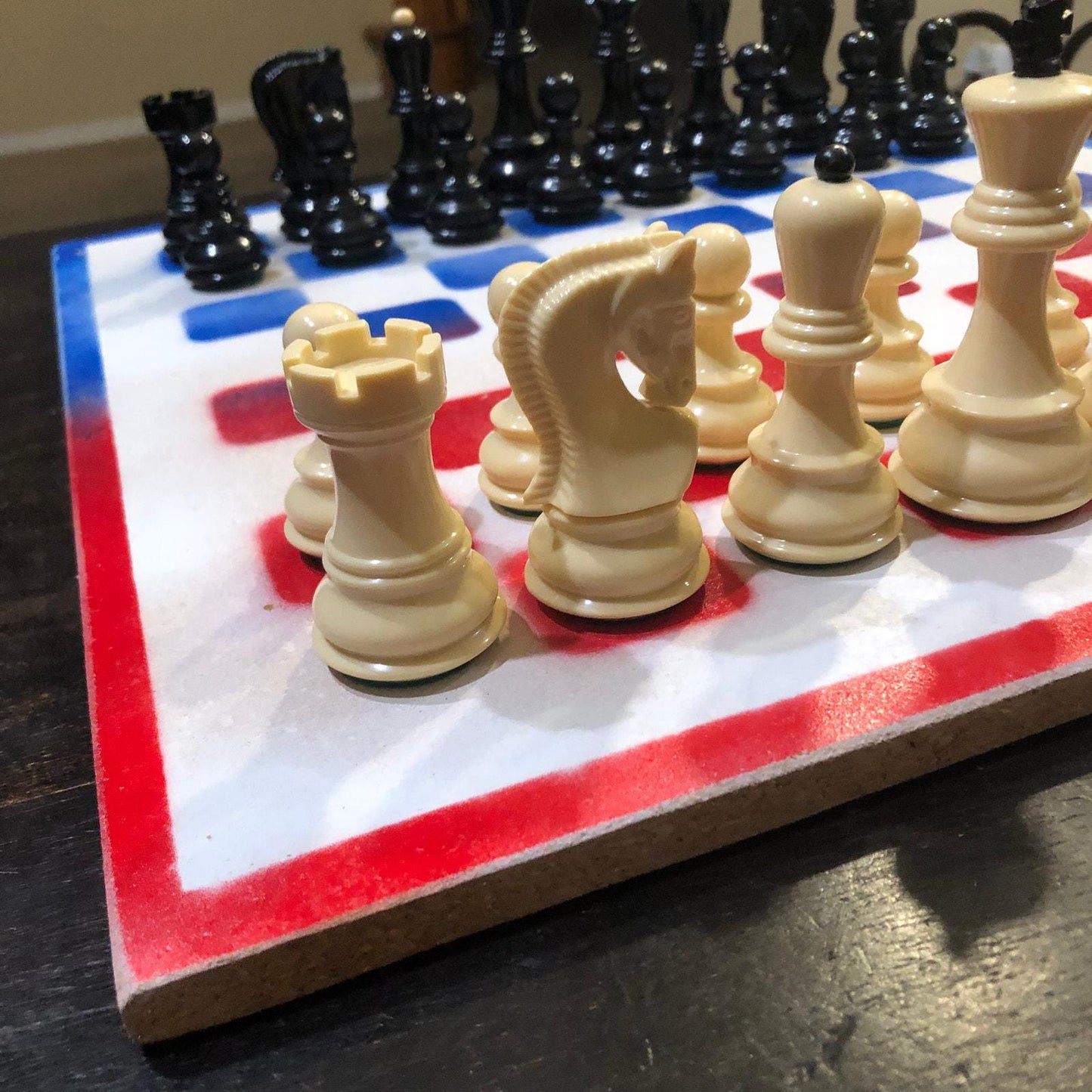 Large Chess Set - Red Blue & White