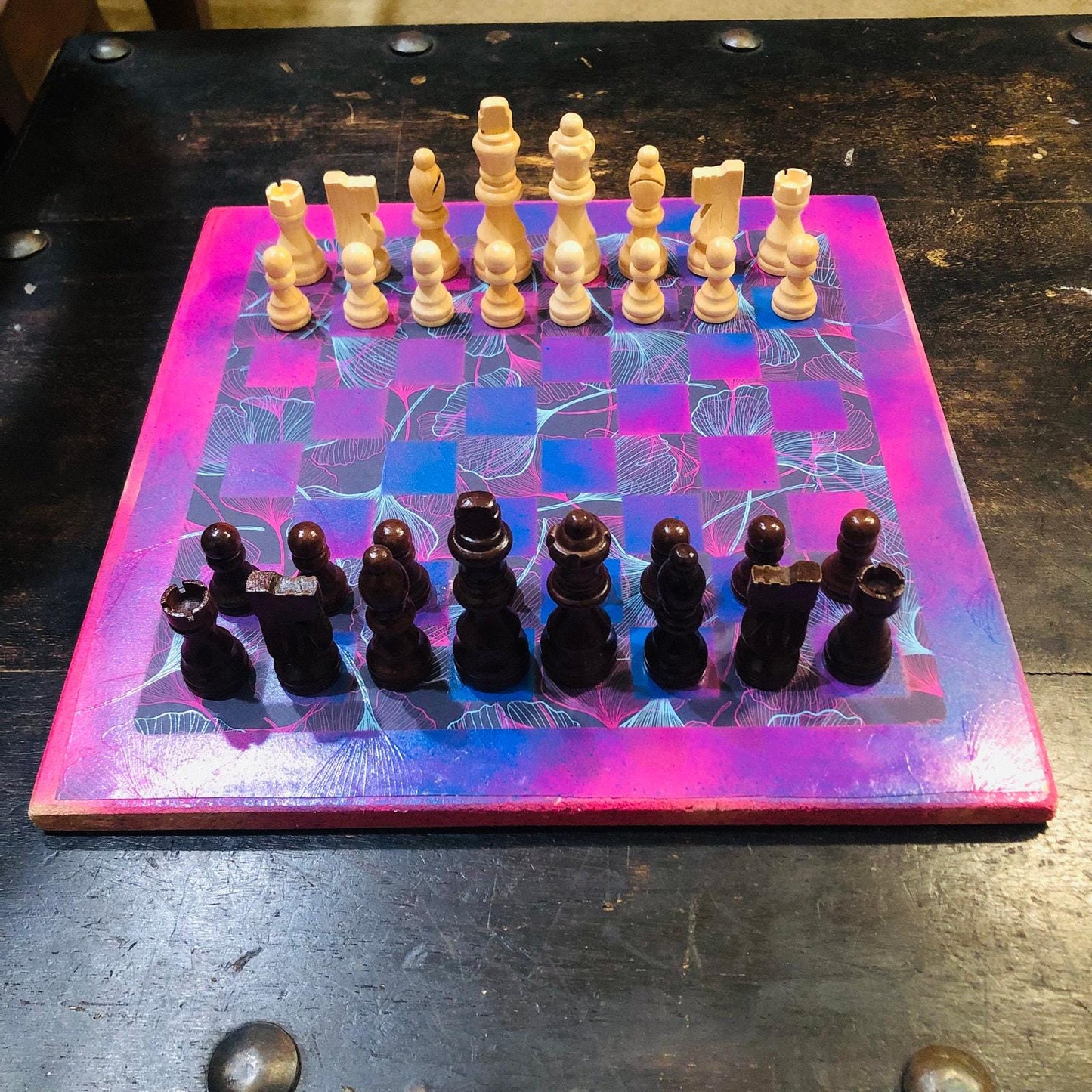 Scrapbook Chess Set - Vibrant Purple Flow