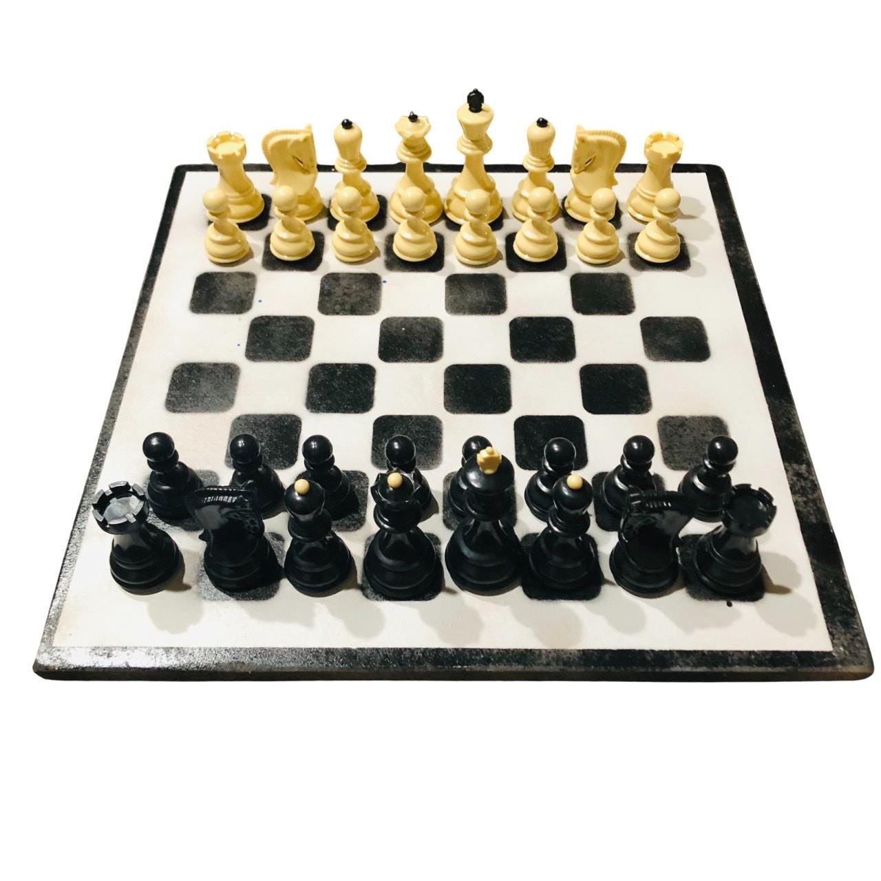 Large Painted Chess Set - Black & White