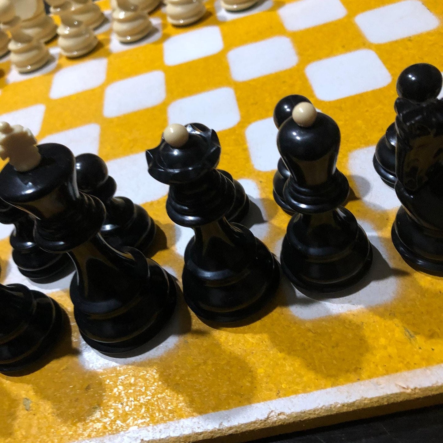 Large Painted Chess Set - Yellow & White