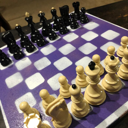 Large Painted Chess Set - Purple & White