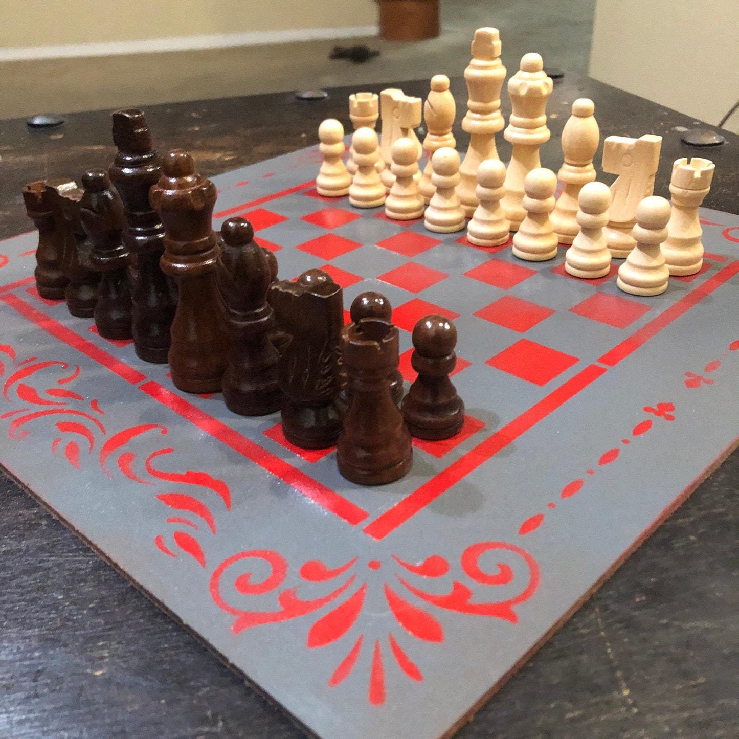 Chess Set - Gray & Red