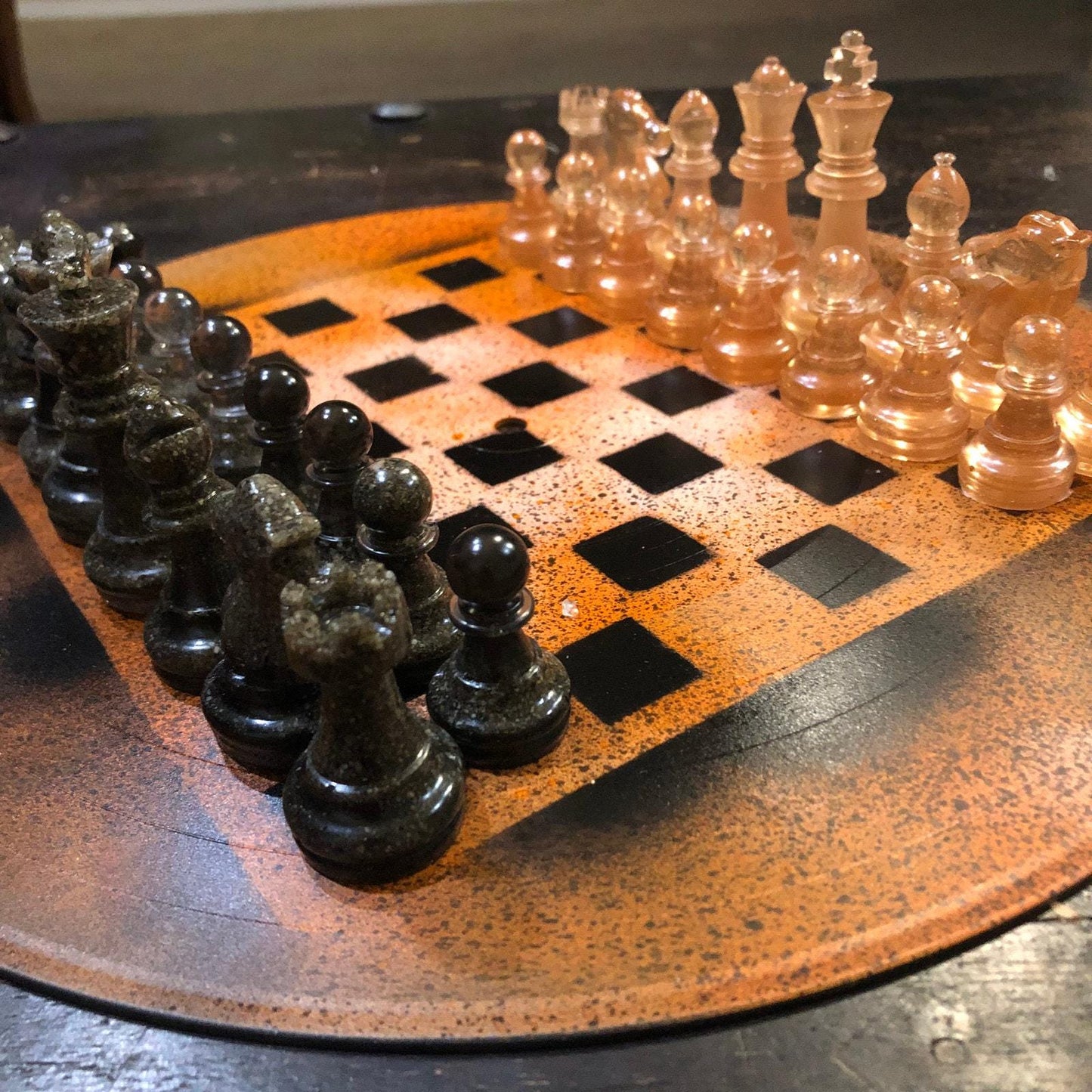 Vinyl Chess Set -Speckled Amber (Resin Pieces)