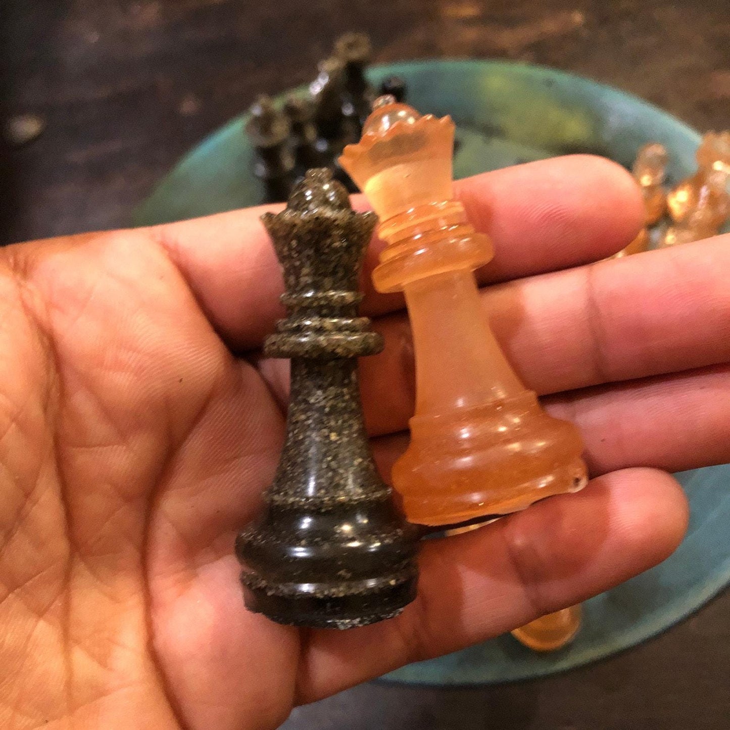 Vinyl Chess Set - Sea Moss Green (Resin Pieces)