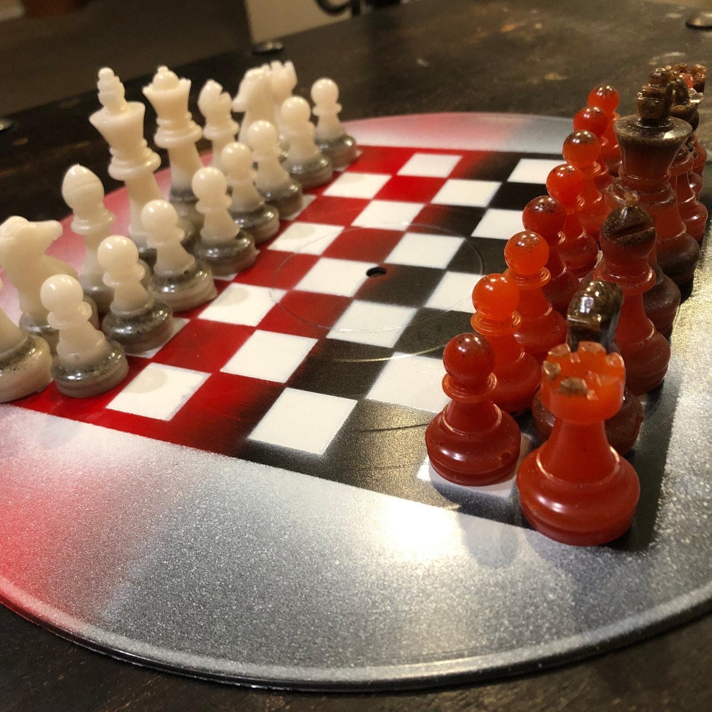 Vinyl Chess Set - Black Red & Black (Resin Pieces)