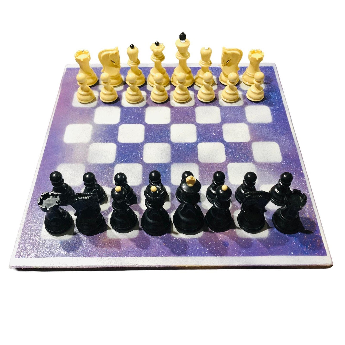 Large Painted Chess Set - Purple & White