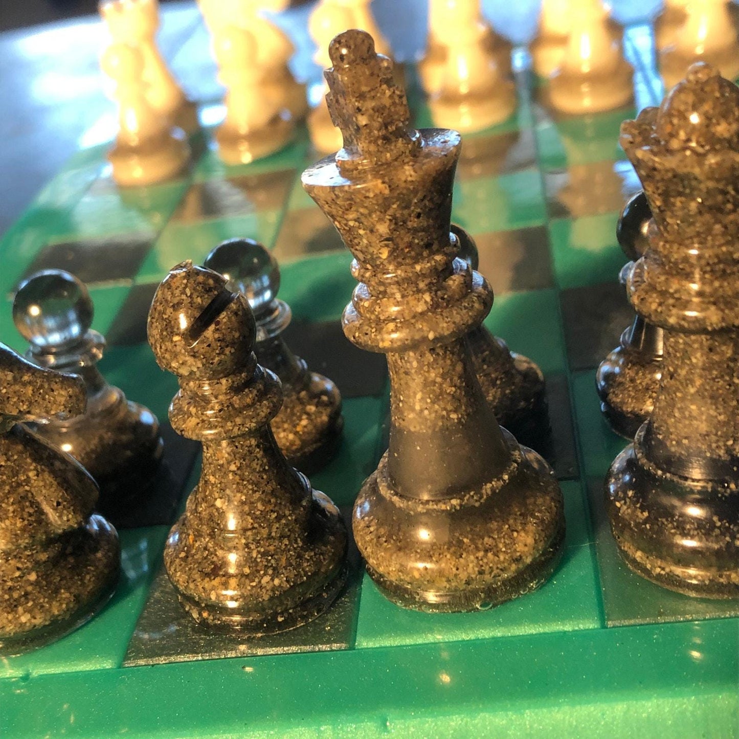 Handmade Resin Chess Set - Aqua Green