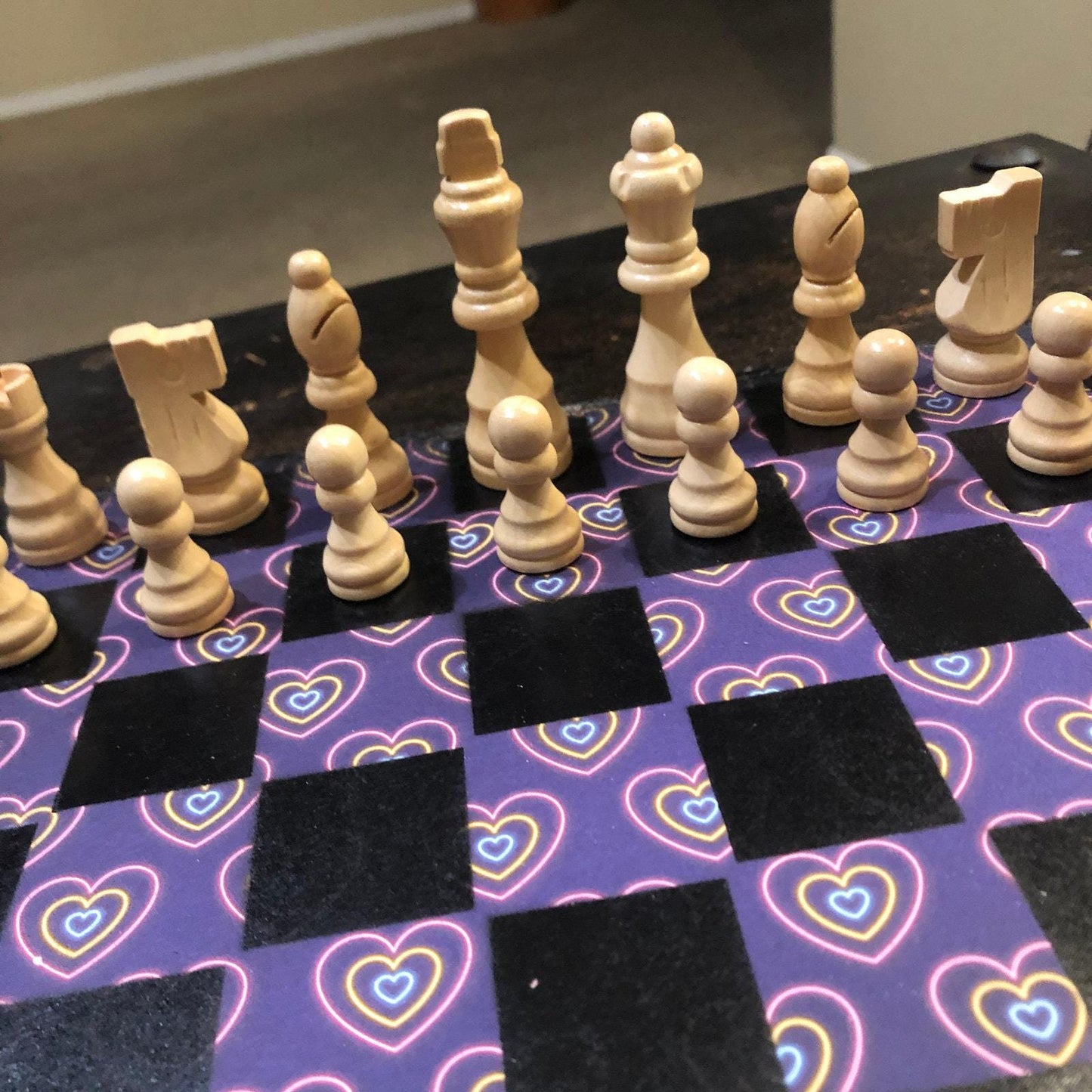 Scrapbook Chess Set - Purple Neon Hearts