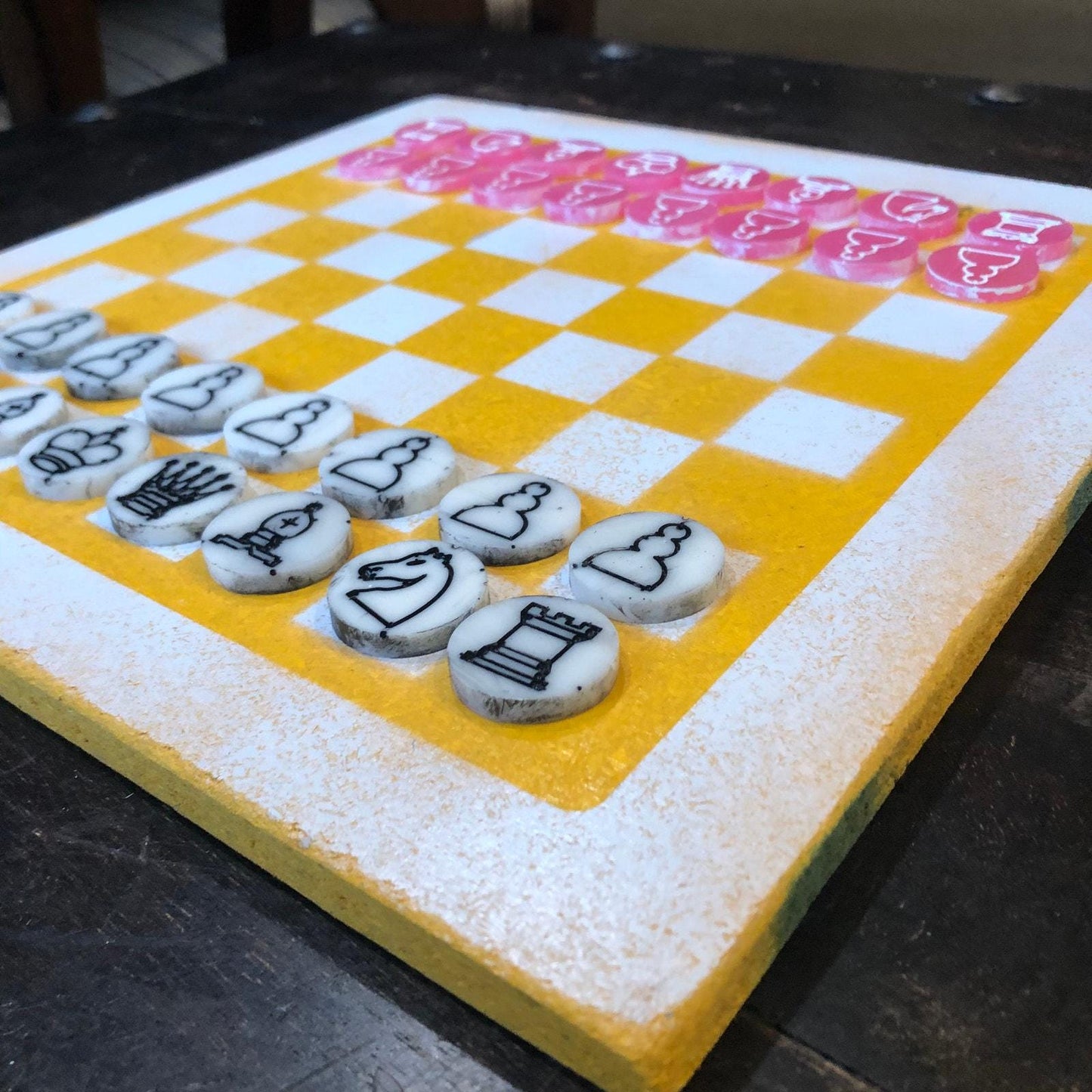 Painted Chess Set - Yellow Pink Mix