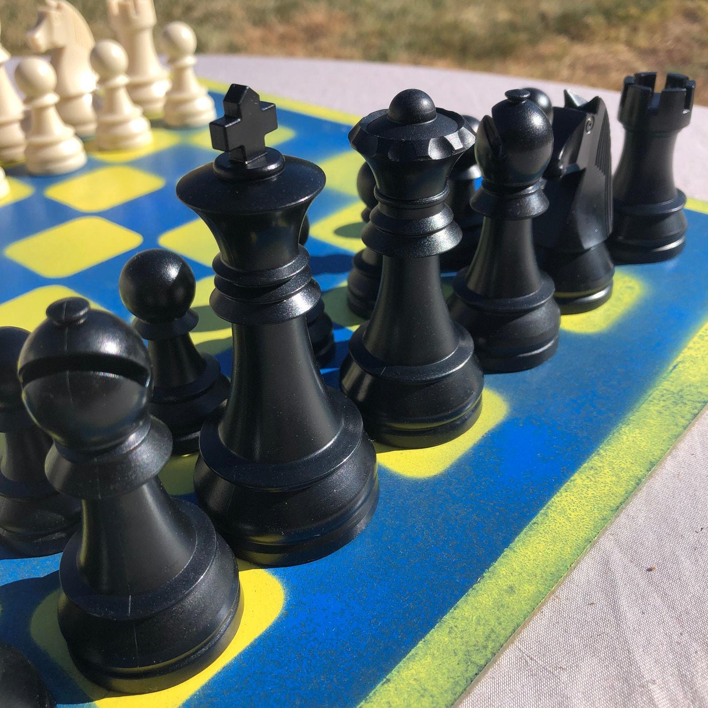 Large Chess Set - Blue & Yellow Pop