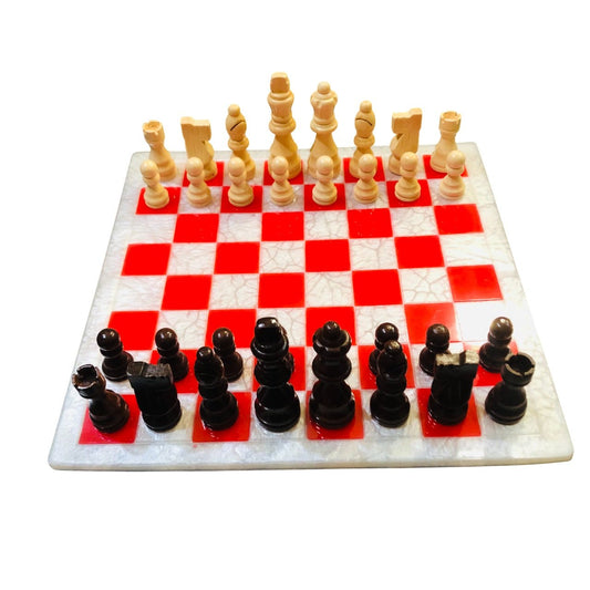 Resin Chess Set - Castle Red (Wood Pieces)