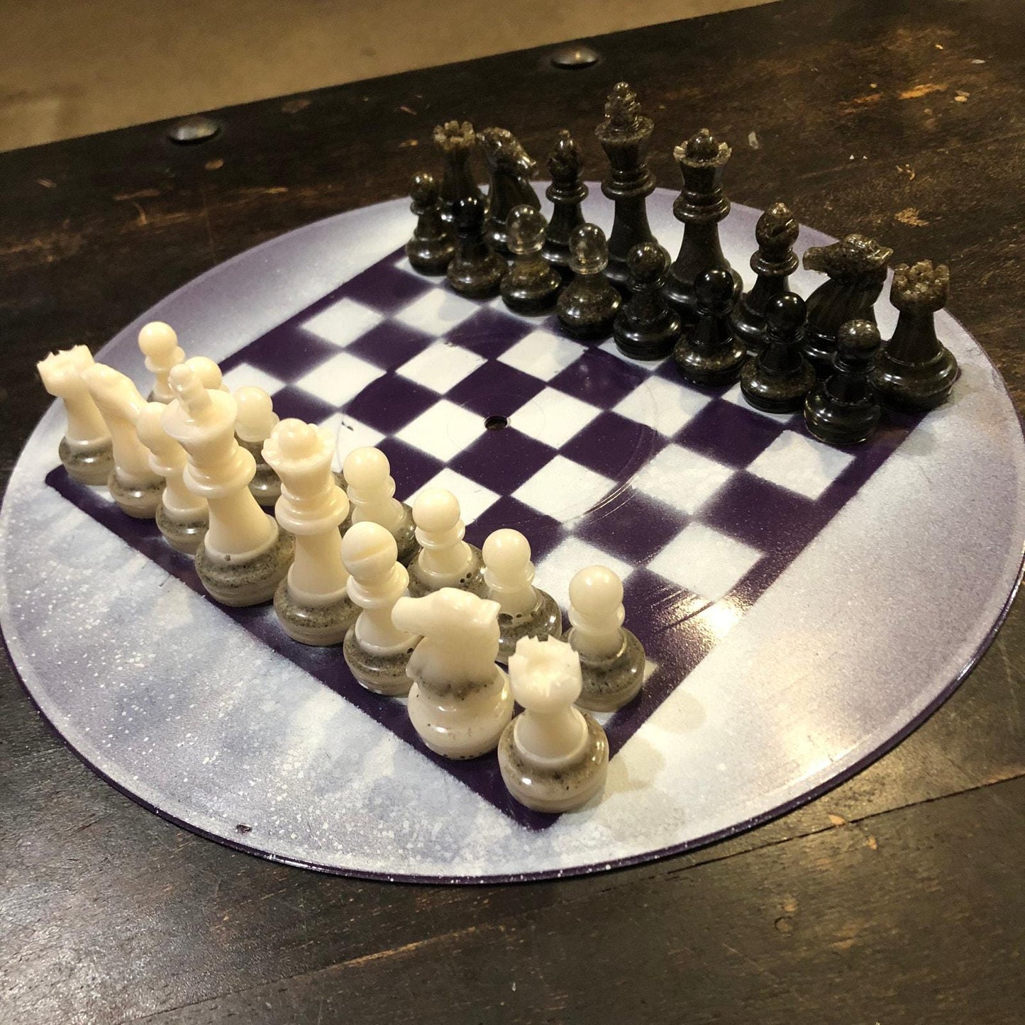 Vinyl Chess Set - Dark Purple & White (Resin Pieces)