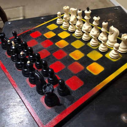 Large Painted Chess Set - Red Black & Yellow