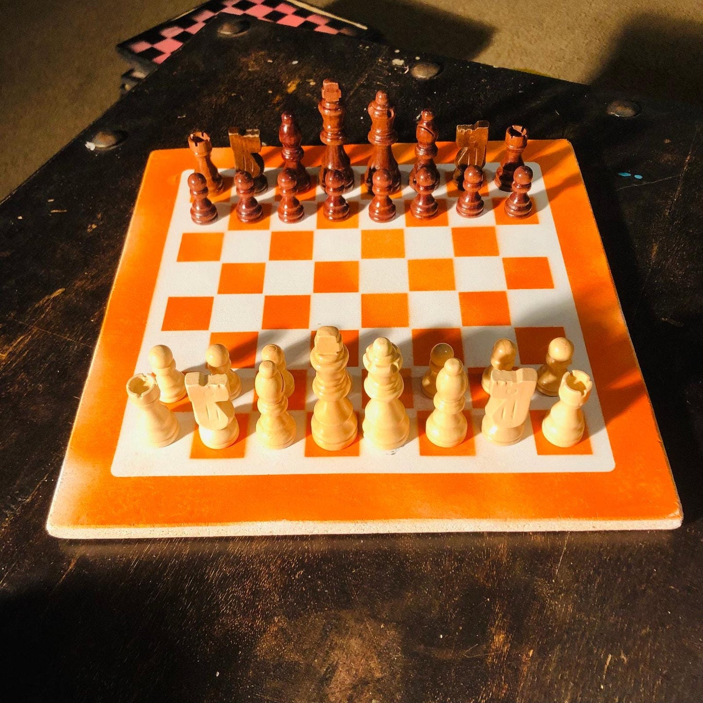 Chess Set - Orange & White (Wood Pieces)