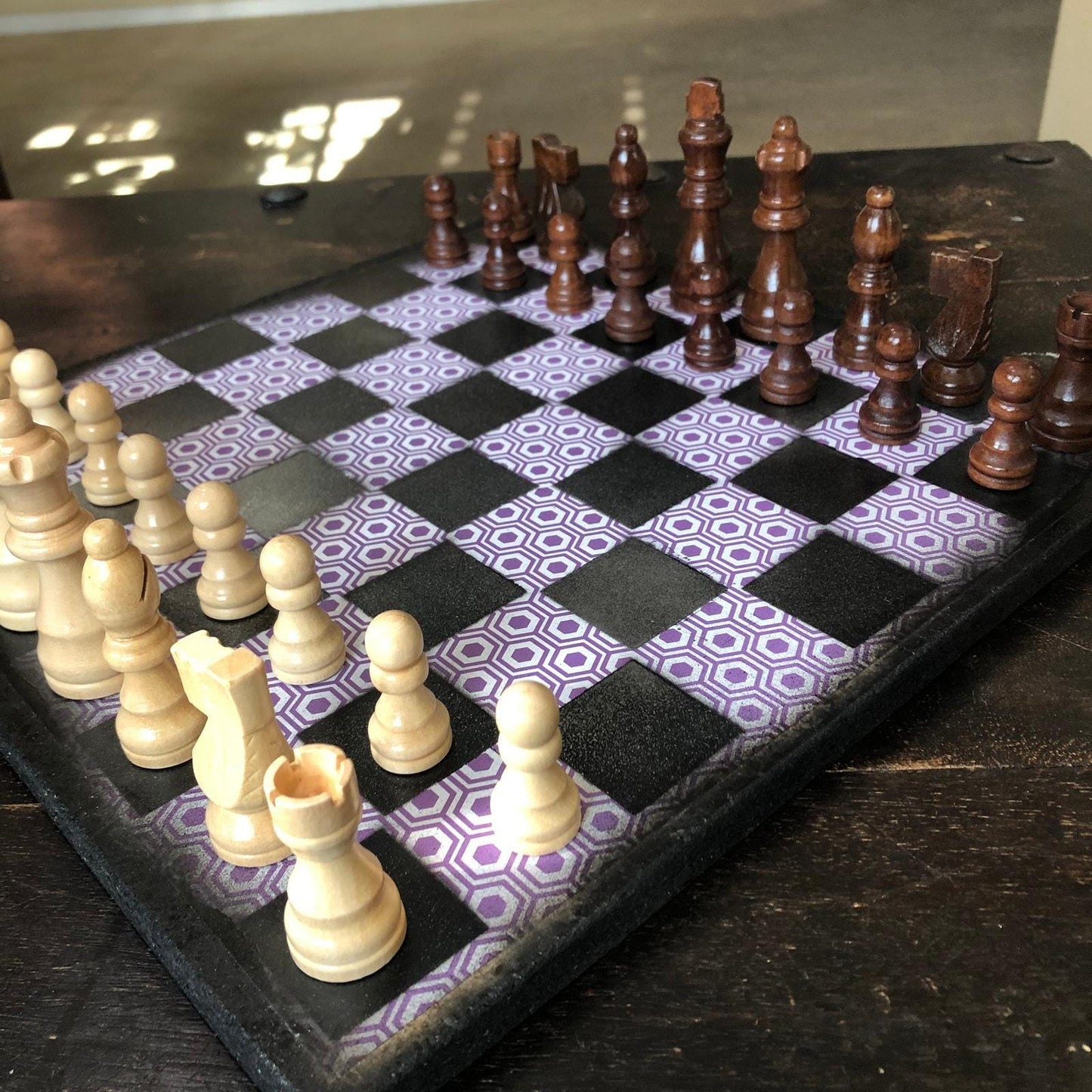 Scrapbook Chess Set - Purple Hexagon Pattern