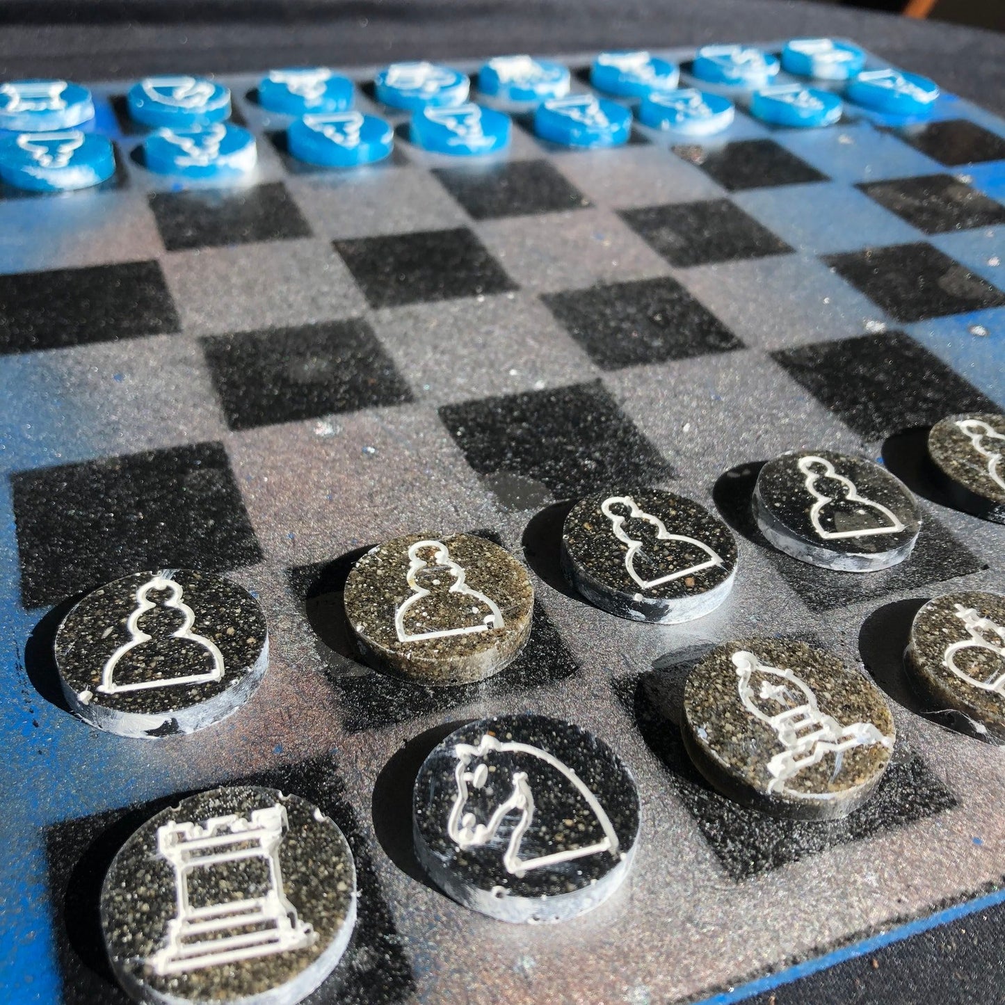 Chess Set - Blue Silver