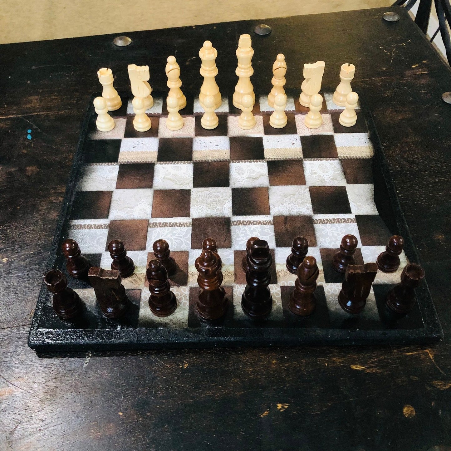 Scrapbook Chess Set - Vintage Rust Brown