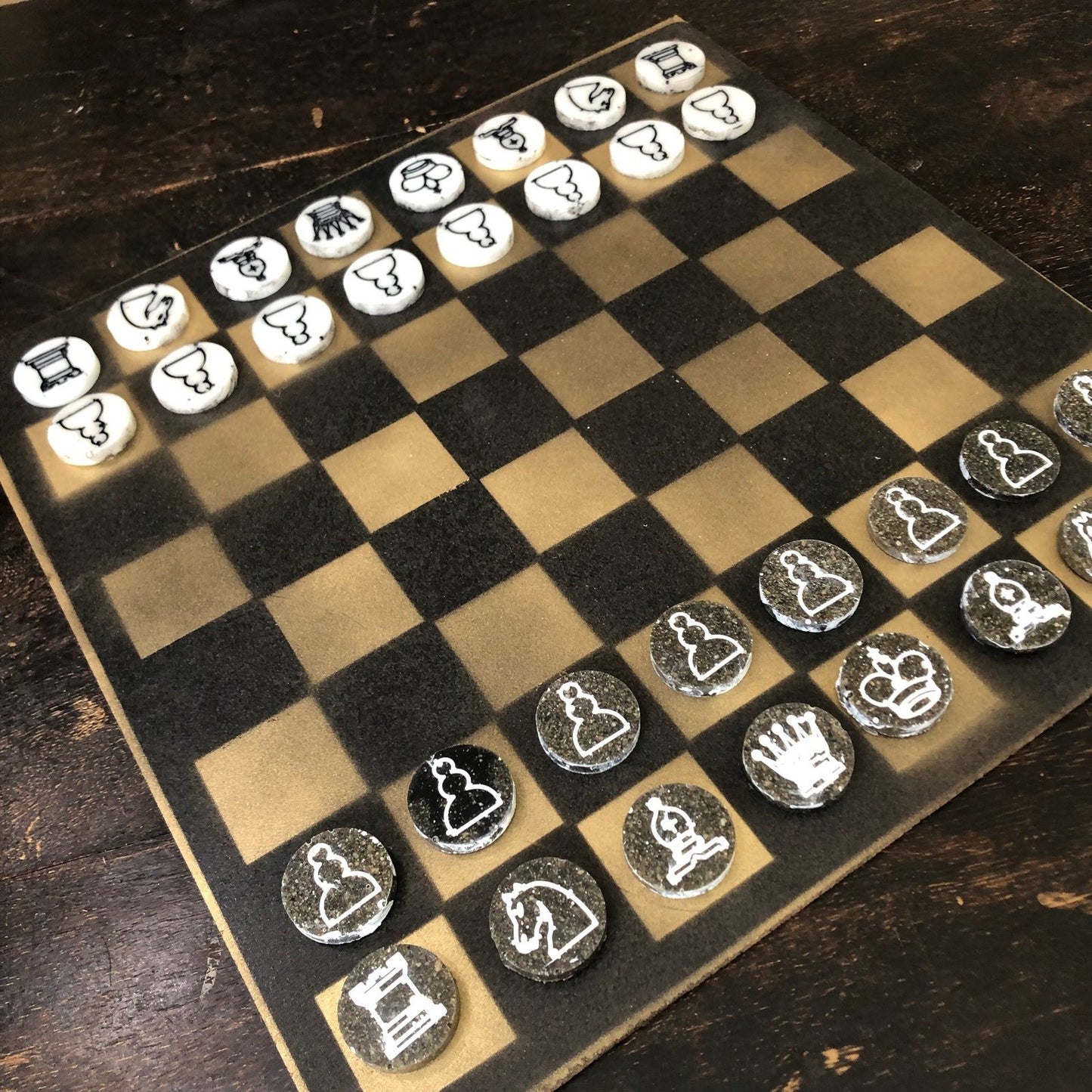 Painted Chess Set - Gold & Black