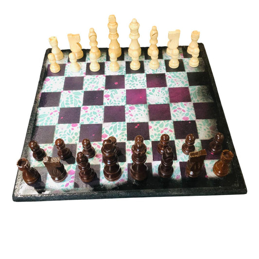 Scrapbook Chess Set - Purple Green Flower