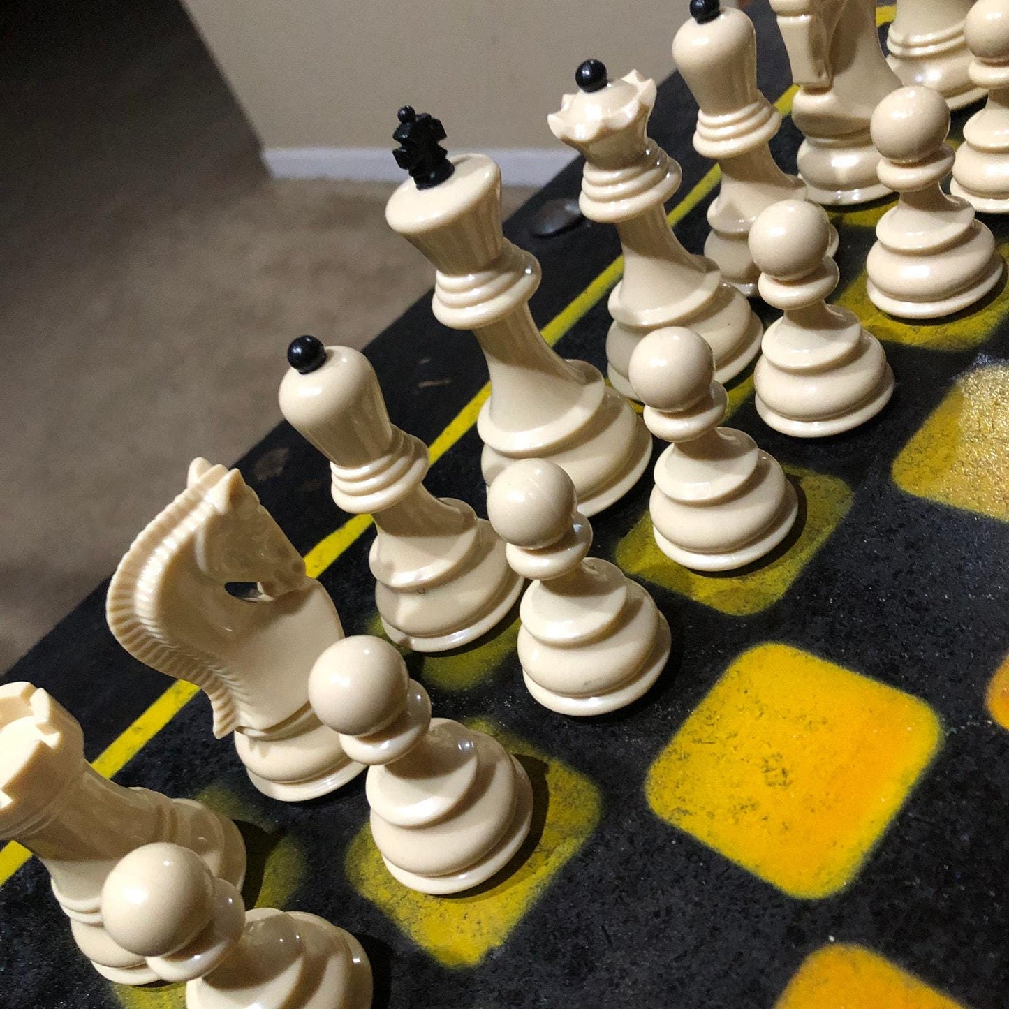 Large Painted Chess Set - Red Black & Yellow