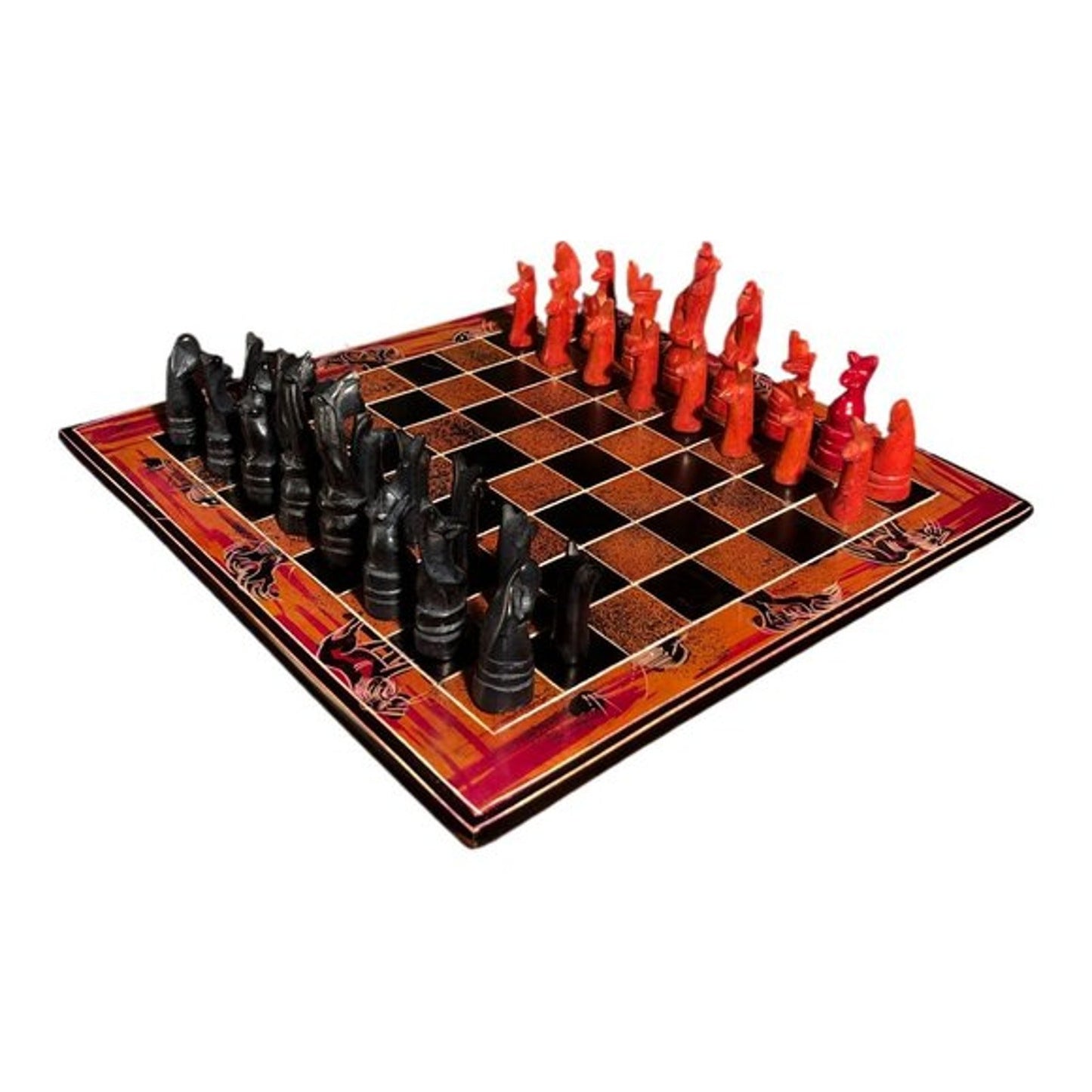 African Vintage Chess Set - Orange Chess Board