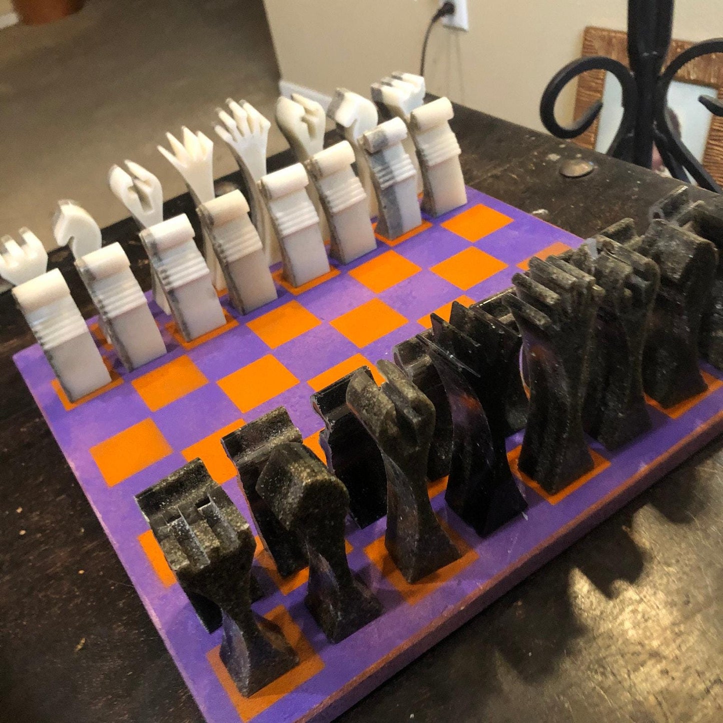 Painted Chess Set - Purple & Orange Royal