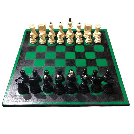 Large Painted Chess Set - Green & Black