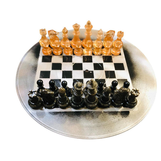 Vinyl Chess Set - Amber & Black (Resin Pieces)